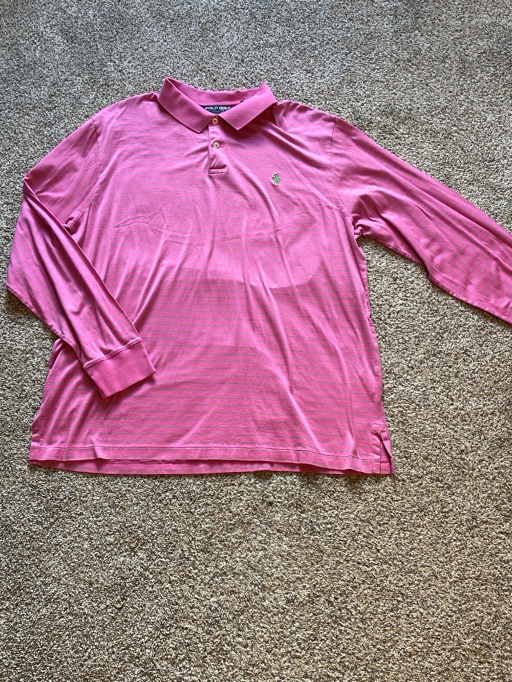 Polo Golf Ralph Lauren Mens Pink Green Striped  Classic Long-Sleeve Polo Sz XXL